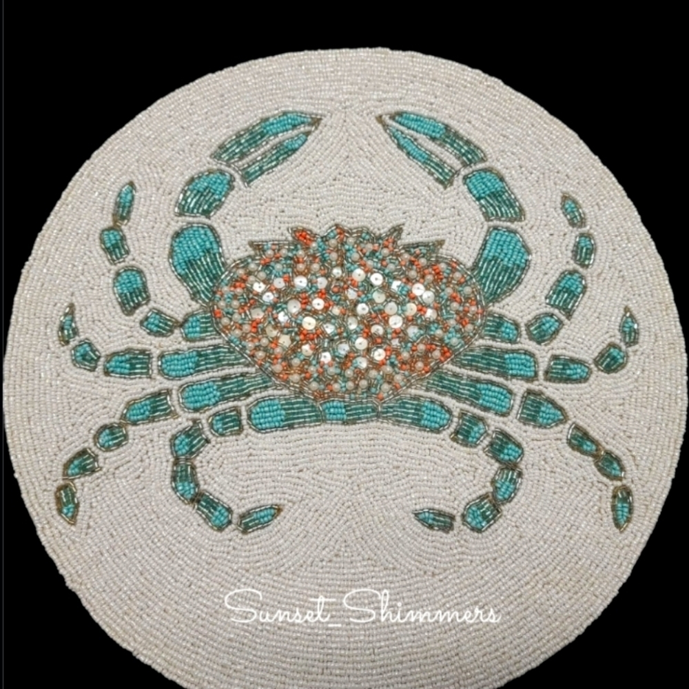 Coastal Collection Blue Crab Sealife Summer Beaded Placemat Charger Centerpiece